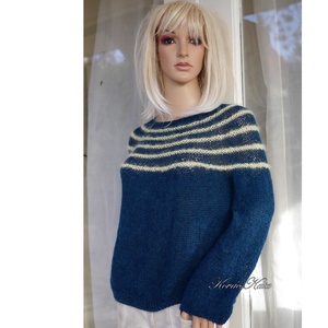 PANKA / alpaca - exkluzív 100% alpaka kézzel kötött pulóver / petrolkék KÉSZLETEN - ruha & divat - női ruha - pulóver - Meska.hu