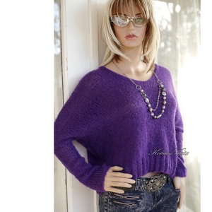 PILLE-PULCSI / ibolya - kézzel kötött mohair pulóver  - Meska.hu