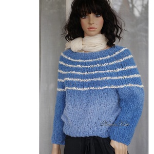 PANKA / buklé - kézzel kötött pulóver / ombre kék  - ruha & divat - női ruha - pulóver - Meska.hu