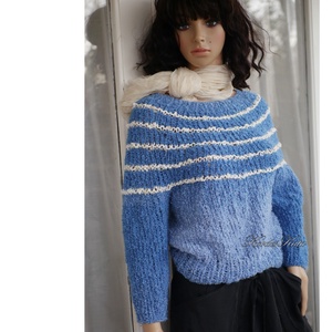 PANKA / buklé - kézzel kötött pulóver / ombre kék  - Meska.hu