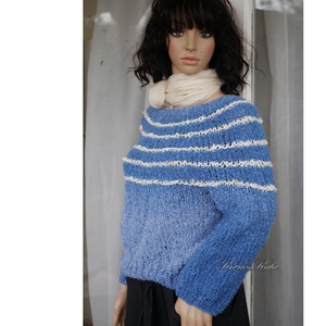 PANKA / buklé - kézzel kötött pulóver / ombre kék  - ruha & divat - női ruha - pulóver - Meska.hu
