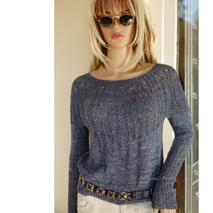 MONA / Silky - kézzel festett kötött exkluzív artsy design pulóver / kék KÉSZLETEN - Meska.hu