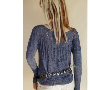 MONA / Silky - kézzel festett kötött exkluzív artsy design pulóver / kék KÉSZLETEN - ruha & divat - női ruha - pulóver - Meska.hu