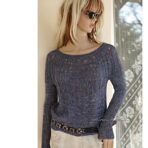 MONA / Silky - kézzel festett kötött exkluzív artsy design pulóver / kék KÉSZLETEN - ruha & divat - női ruha - pulóver - Meska.hu