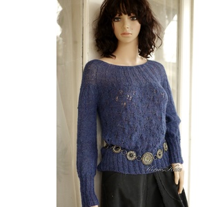 PATSY / alpaca - kézzel kötött exkluzív 100% alpaka design pulóver / kék - ruha & divat - női ruha - pulóver - Meska.hu