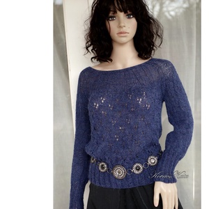 PATSY / alpaca - kézzel kötött exkluzív 100% alpaka design pulóver / kék - Meska.hu