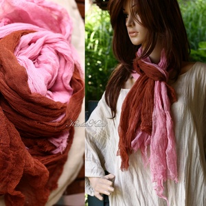 TWEENS / ciklámen-rozsda - batikolt géz sál kettős - Meska.hu