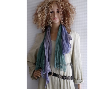 TWEENS / zöld-slate - batikolt géz sál kettős - ruha & divat - sál, sapka, kendő - sál - Meska.hu