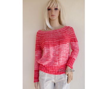 CRAZY REGINA / korall - exkluzív egyedi festésű kézzel kötött finomgyapjú pulóver  - Meska.hu