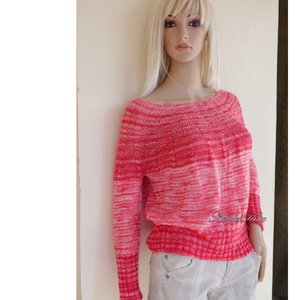 CRAZY REGINA / korall - exkluzív egyedi festésű kézzel kötött finomgyapjú pulóver  - ruha & divat - női ruha - pulóver - Meska.hu