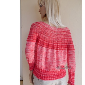 CRAZY REGINA / korall - exkluzív egyedi festésű kézzel kötött finomgyapjú pulóver  - ruha & divat - női ruha - pulóver - Meska.hu