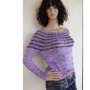 SILKY - kézzel festett- kötött exkluzív artsy design pulóver / lila - ruha & divat - női ruha - pulóver - Meska.hu