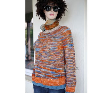 CRAZY REGINA / narancs-mix - egyedi festésű kézzel kötött finomgyapjú pulóver  - ruha & divat - női ruha - pulóver - Meska.hu