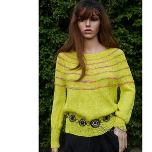 LIME DREAM / deluxe selyem-len - exkluzív kézzel kötött-festett design pulóver  - Meska.hu