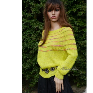 LIME DREAM / deluxe selyem-len - exkluzív kézzel kötött-festett design pulóver  - ruha & divat - női ruha - pulóver - Meska.hu