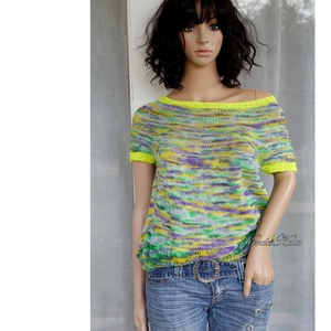 KLEO - egyedi festésű kézzel kötött finomgyapjú pulóver / tavasz - ruha & divat - női ruha - pulóver - Meska.hu