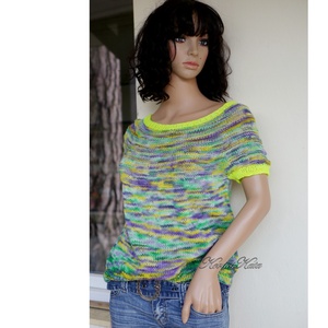 KLEO - egyedi festésű kézzel kötött finomgyapjú pulóver / tavasz - ruha & divat - női ruha - pulóver - Meska.hu