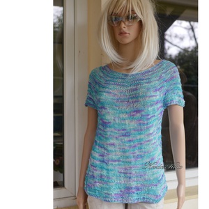 TUSSAH LUX - egyedi festésű kézzel kötött 100% vadselyem pulóver / türkiz,lila - ruha & divat - női ruha - pulóver - Meska.hu