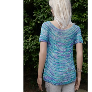 TUSSAH LUX - egyedi festésű kézzel kötött 100% vadselyem pulóver / türkiz,lila - ruha & divat - női ruha - pulóver - Meska.hu