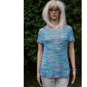 TUSSAH LUX - egyedi festésű kézzel kötött 100% vadselyem pulóver / türkiz,lila - ruha & divat - női ruha - pulóver - Meska.hu