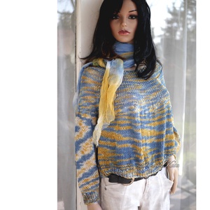 CRAZY LINEN / belle - extravagáns egyedi festésű pamut-len kézzel kötött  pulóver / pasztell - ruha & divat - női ruha - pulóver - Meska.hu