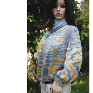 CRAZY LINEN / belle - extravagáns egyedi festésű pamut-len kézzel kötött  pulóver / pasztell, Ruha & Divat, Női ruha, Pulóver, Kötés, Festett tárgyak, MESKA