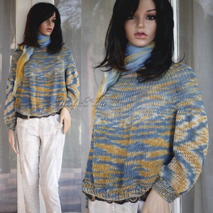 CRAZY LINEN / belle - extravagáns egyedi festésű pamut-len kézzel kötött  pulóver / pasztell - ruha & divat - női ruha - pulóver - Meska.hu