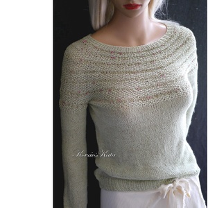 LAZY LINEN / menta - exkluzív gyapjú-len kézzel kötött  pulóver , Ruha & Divat, Női ruha, Pulóver, Kötés, MESKA