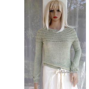 LAZY LINEN / menta - exkluzív gyapjú-len kézzel kötött  pulóver  - ruha & divat - női ruha - pulóver - Meska.hu