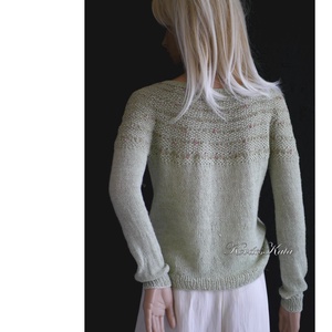 LAZY LINEN / menta - exkluzív gyapjú-len kézzel kötött  pulóver  - ruha & divat - női ruha - pulóver - Meska.hu