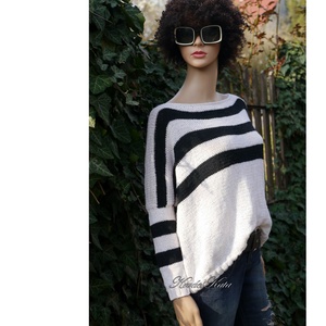 TENNIS L - kézzel kötött kasmír-merinó-akril flowing pulóver - ruha & divat - női ruha - pulóver - Meska.hu