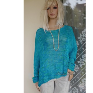 TUSSAH / karibi - exkluzív egyedi festésű kézzel kötött 100% vadselyem flowing pulóver  - Meska.hu