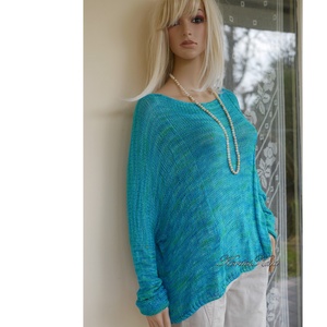 TUSSAH / karibi - exkluzív egyedi festésű kézzel kötött 100% vadselyem flowing pulóver  - ruha & divat - női ruha - pulóver - Meska.hu