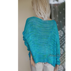 TUSSAH / karibi - exkluzív egyedi festésű kézzel kötött 100% vadselyem flowing pulóver  - ruha & divat - női ruha - pulóver - Meska.hu