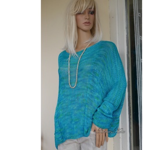 TUSSAH / karibi - exkluzív egyedi festésű kézzel kötött 100% vadselyem flowing pulóver  - ruha & divat - női ruha - pulóver - Meska.hu