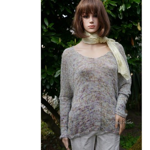 TUSSAH / zsályavirágzás - exkluzív egyedi festésű kézzel kötött 100% vadselyem flowing pulóver  - ruha & divat - női ruha - pulóver - Meska.hu