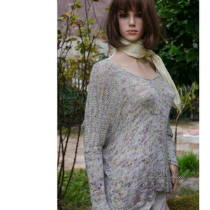 TUSSAH / zsályavirágzás - exkluzív egyedi festésű kézzel kötött 100% vadselyem flowing pulóver  - ruha & divat - női ruha - pulóver - Meska.hu