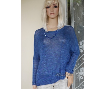 OPALMOON / luxy jak - exkluzív egyedileg festett kézzel kötött finom selyem pulóver / kék, Ruha & Divat, Női ruha, Pulóver, Kötés, Festett tárgyak, Elegánsan új vonalú, extra-szélességű, különlegesen finom flowing pulóver vékony tűvel kézzel kötve..., MESKA