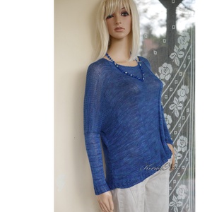 OPALMOON / luxy jak - exkluzív egyedileg festett kézzel kötött finom selyem pulóver / kék - ruha & divat - női ruha - pulóver - Meska.hu