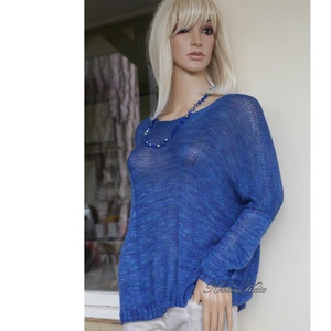 OPALMOON / luxy jak - exkluzív egyedileg festett kézzel kötött finom selyem pulóver / kék - ruha & divat - női ruha - pulóver - Meska.hu
