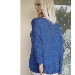 OPALMOON / luxy jak - exkluzív egyedileg festett kézzel kötött finom selyem pulóver / kék - ruha & divat - női ruha - pulóver - Meska.hu