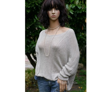 OPALMOON / luxy jak - exkluzív  kézzel kötött finom selyem pulóver / ezüstszürke - Meska.hu