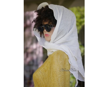 LINEA LENGÉZ VÁLLKENDŐ - exluzív 100% finom lenszövet kendő / fehér - Meska.hu