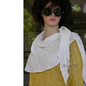 LINEA LENGÉZ VÁLLKENDŐ - exluzív 100% finom lenszövet kendő / fehér - ruha & divat - sál, sapka, kendő - kendő - Meska.hu