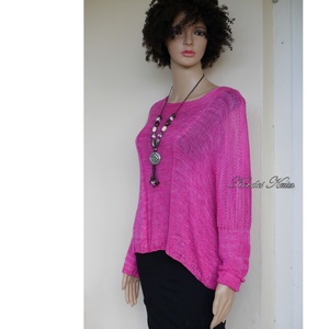 OPALMOON / luxy jak - exkluzív kézzel kötött, - festett finom selyem pulóver / ciklámen - ruha & divat - női ruha - pulóver - Meska.hu