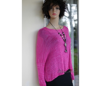 OPALMOON / luxy jak - exkluzív kézzel kötött, - festett finom selyem pulóver / ciklámen - ruha & divat - női ruha - pulóver - Meska.hu
