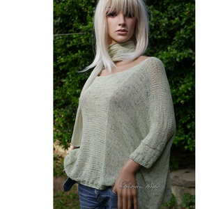 OPALMOON / bourette - exkluzív kézzel festett,- kötött 100% hernyóselyem pulóver / limonádé - ruha & divat - női ruha - pulóver - Meska.hu