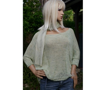 OPALMOON / bourette - exkluzív kézzel festett,- kötött 100% hernyóselyem pulóver / limonádé - ruha & divat - női ruha - pulóver - Meska.hu