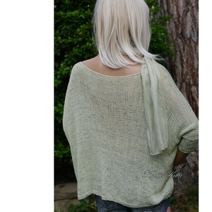 OPALMOON / bourette - exkluzív kézzel festett,- kötött 100% hernyóselyem pulóver / limonádé - ruha & divat - női ruha - pulóver - Meska.hu