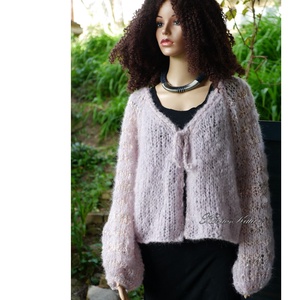 MOLLI KARDI - kézzel kötött túlméretes mohair kardigán, pulóver / púderlila - Meska.hu